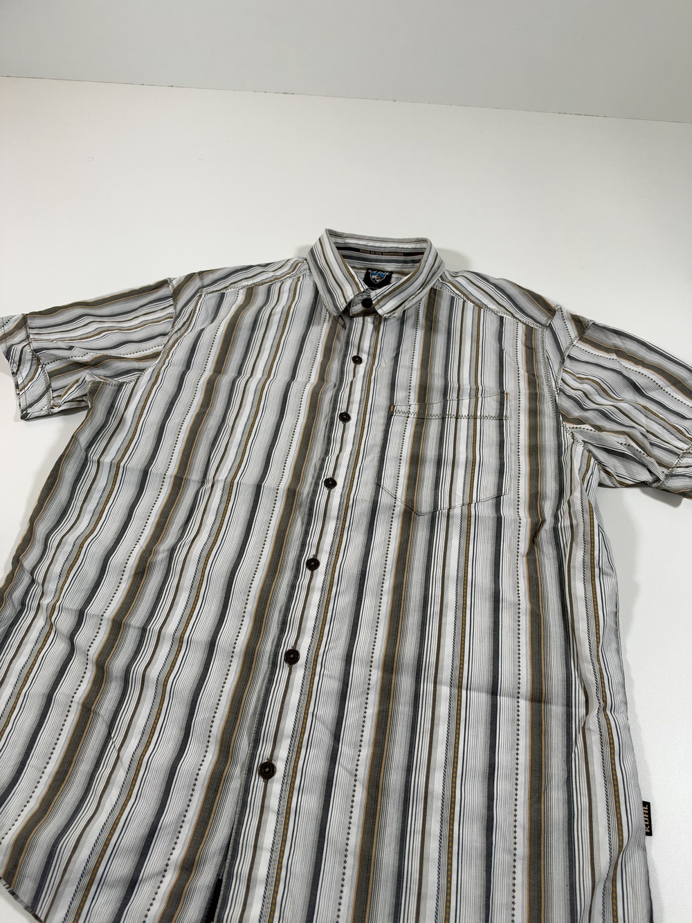 Kuhl Suncell Shirt Mens S White Stripe Short Sleeve Button Up Outdoor Hiking